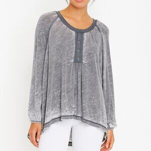 Free People Womens Tunic Gray Acadia Sz M Cotton Poly Burnout Oversized Henley